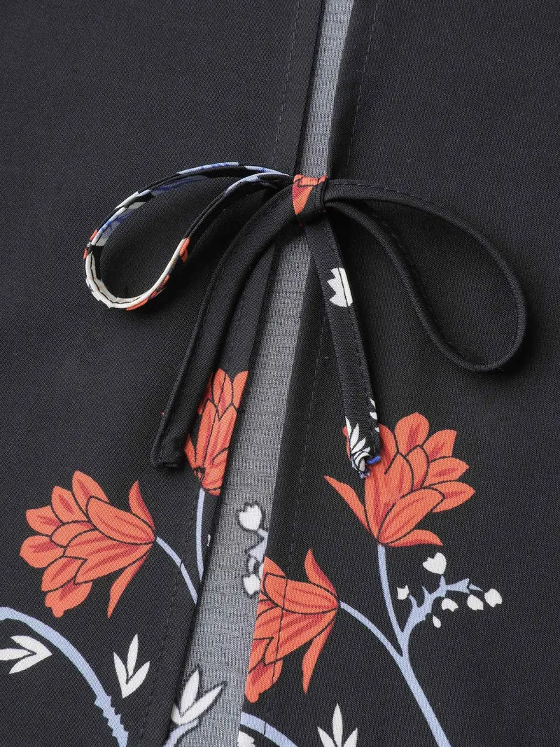 Romantic Floral Print Vacation Kimono Cardigan