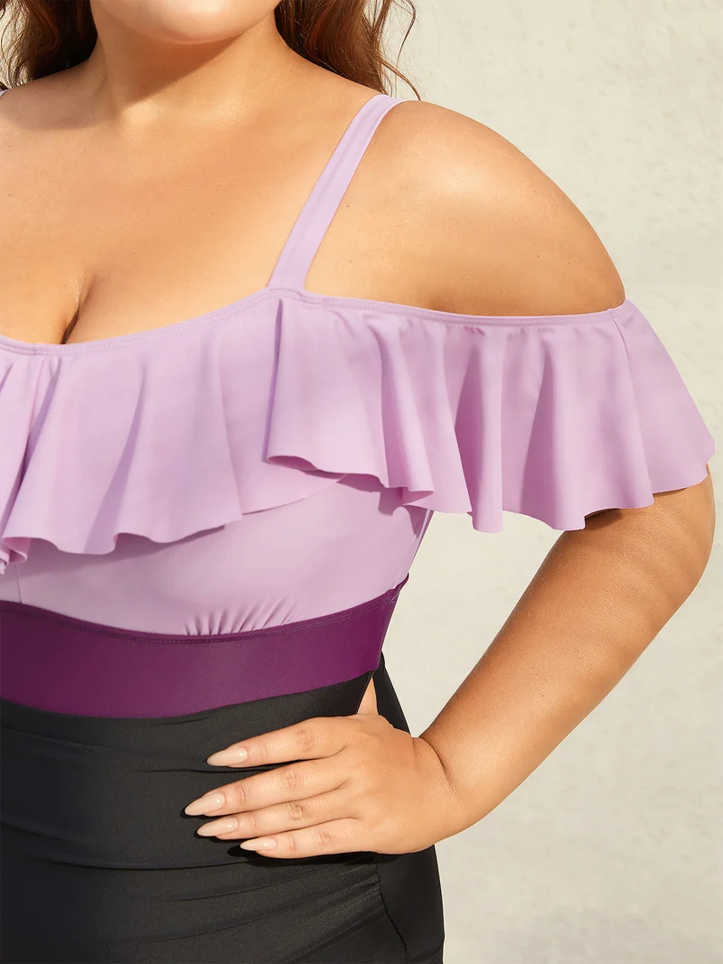 Cold-Shoulder Ruffled One-Piece Swimsuit
