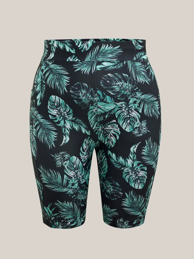 Tropical Leaf Print Pocket Swim Bottoms
