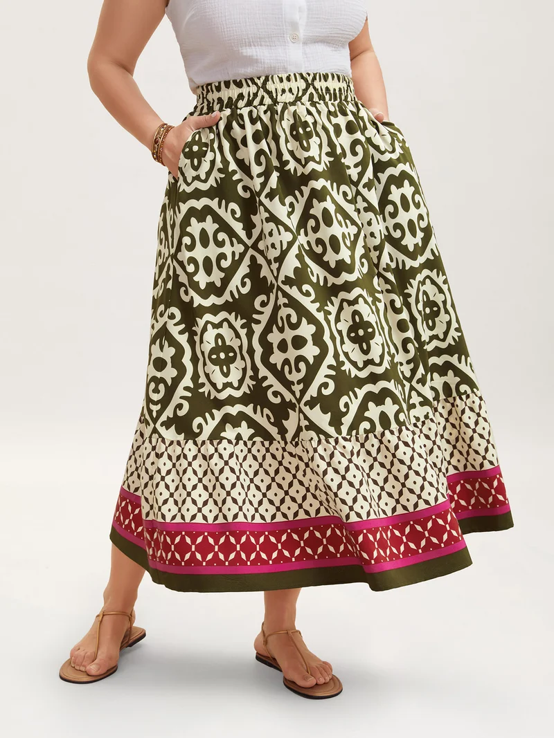 Mixed Ornate Print Contrast Maxi Skirt