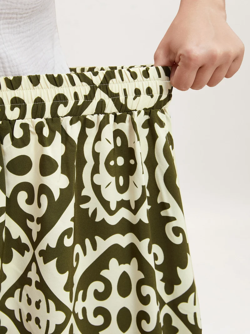 Mixed Ornate Print Contrast Maxi Skirt