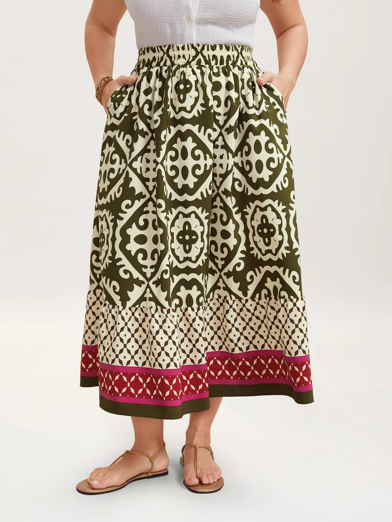 Mixed Ornate Print Contrast Maxi Skirt