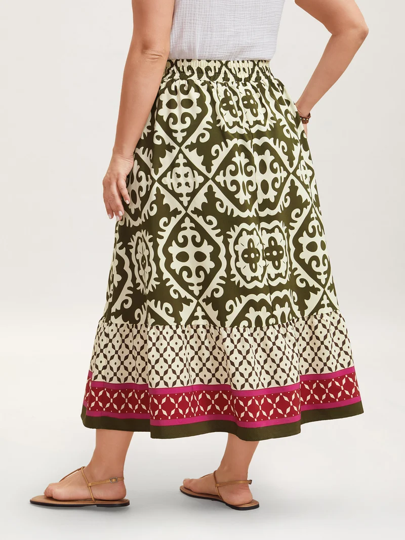 Mixed Ornate Print Contrast Maxi Skirt