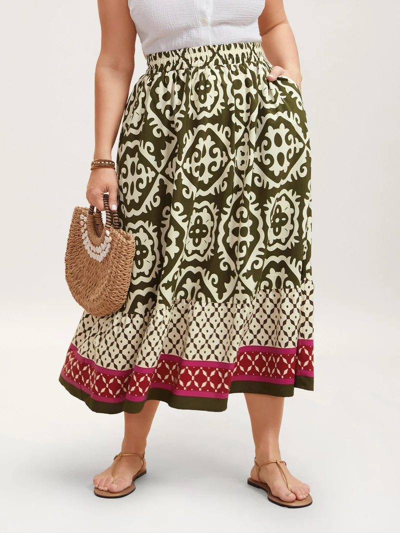 Mixed Ornate Print Contrast Maxi Skirt