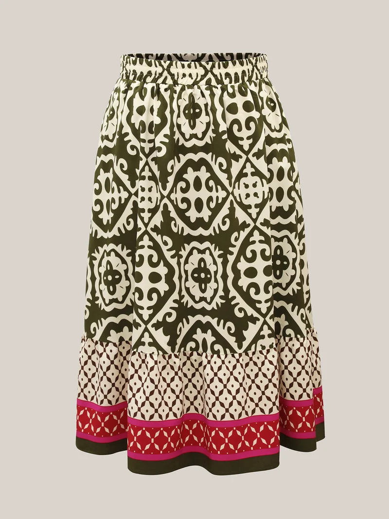 Mixed Ornate Print Contrast Maxi Skirt