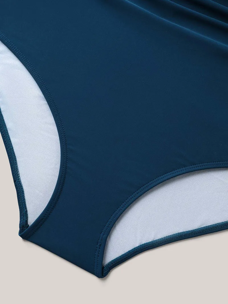 Surplice Neckline Belted Plain One-Piece Swimsuit