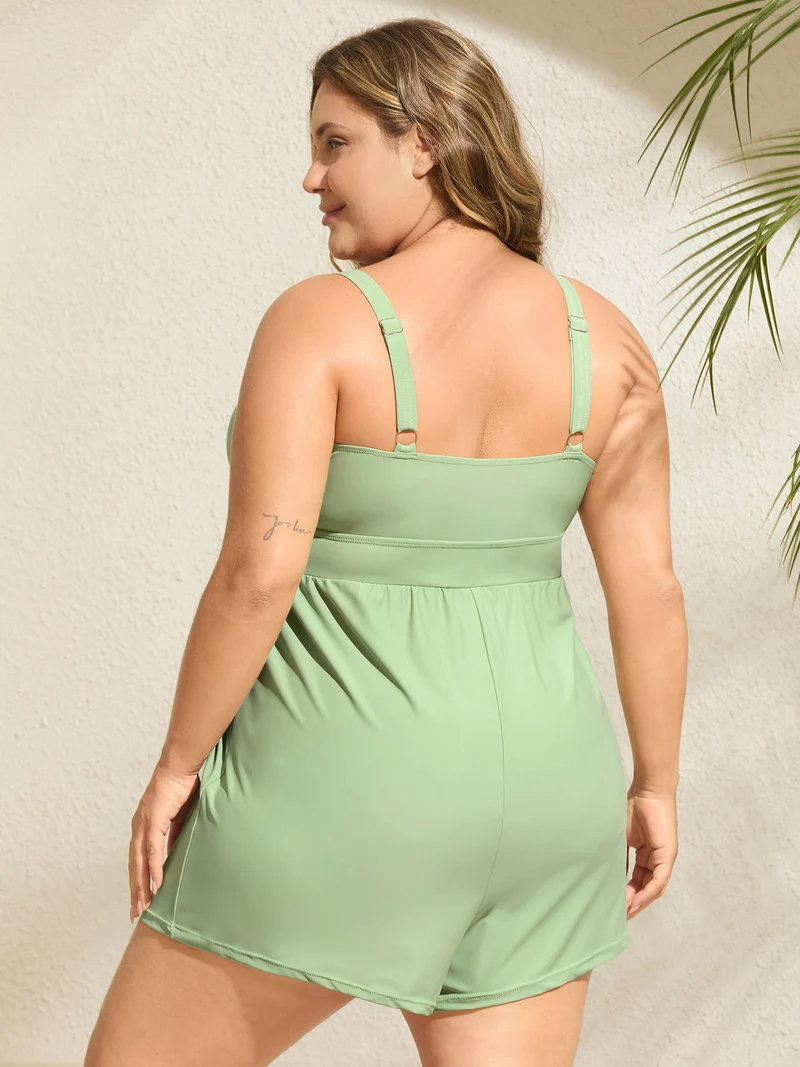 Surplice Neckline Belted Plain One-Piece Swimsuit