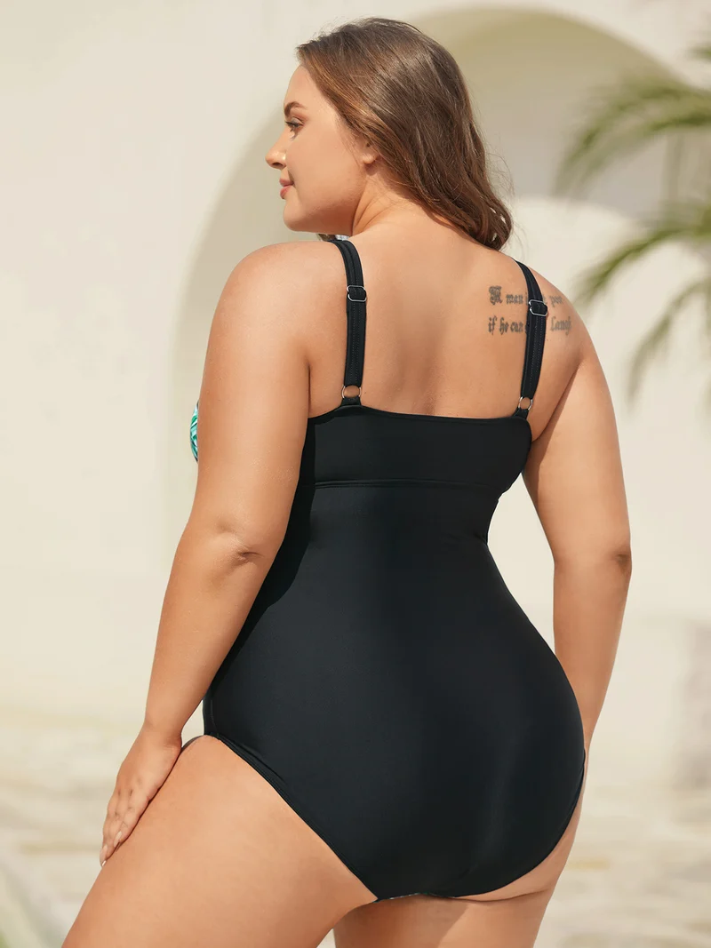 Tropical Pattern Tied One-Piece Swimsuit