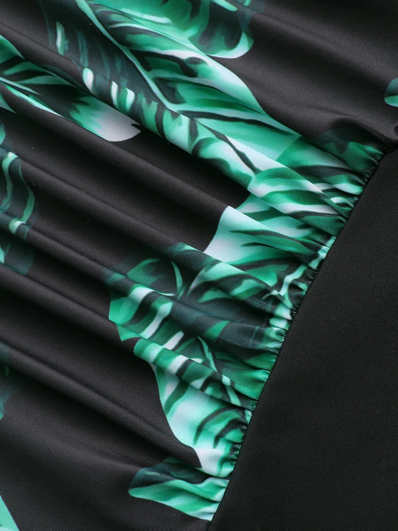Tropical Pattern Tied One-Piece Swimsuit