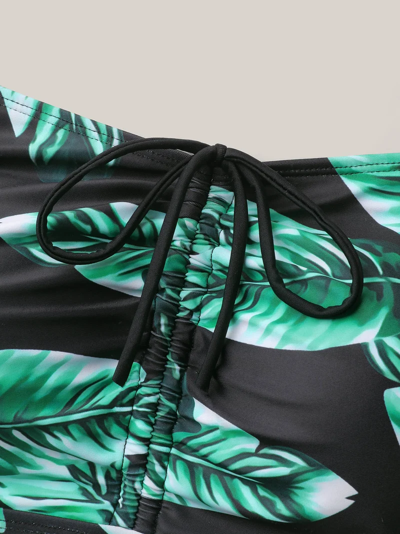 Tropical Pattern Tied One-Piece Swimsuit