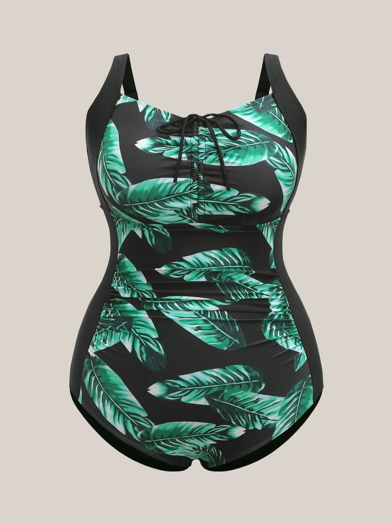 Tropical Pattern Tied One-Piece Swimsuit
