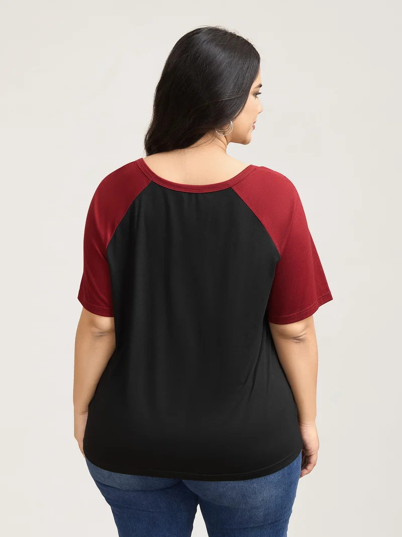 Color Contrast Raglan Sleeve T-Shirt