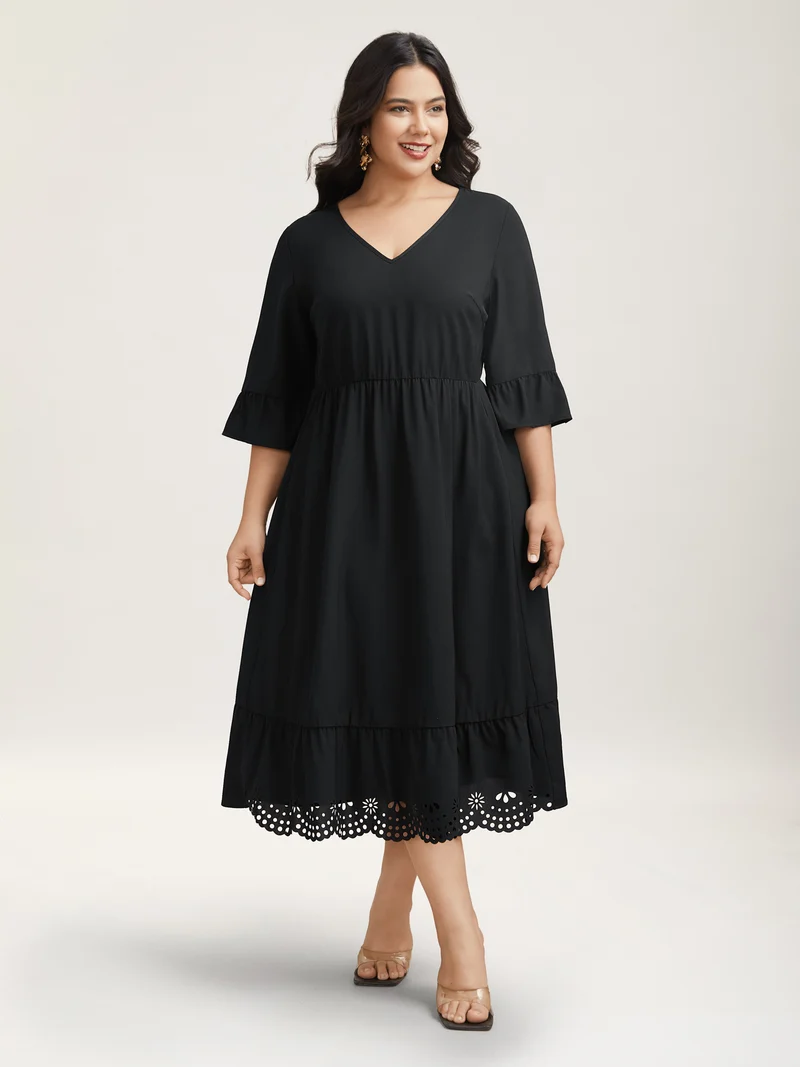 Cut-Out Waist-Defining Ruffled Midi Dress