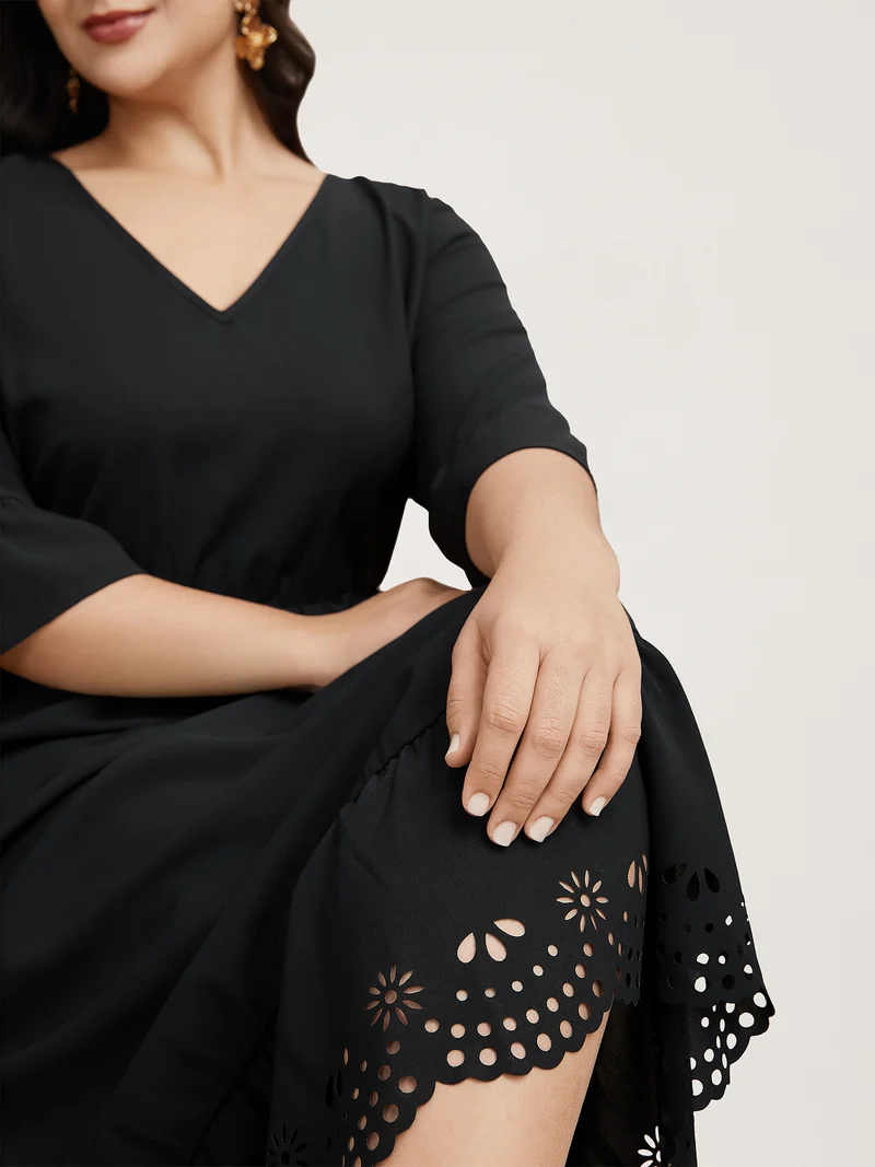 Cut-Out Waist-Defining Ruffled Midi Dress