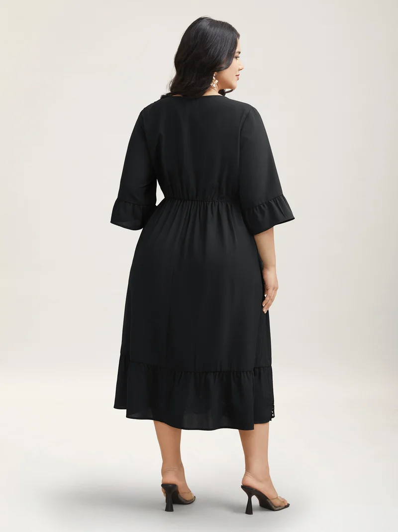 Cut-Out Waist-Defining Ruffled Midi Dress
