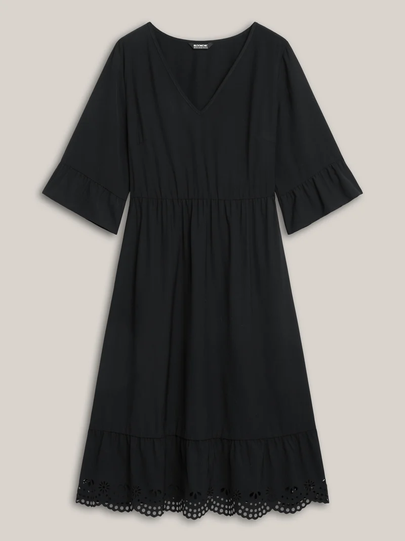 Cut-Out Waist-Defining Ruffled Midi Dress