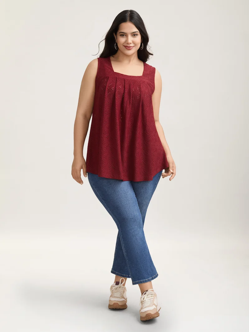 Textured Stretchy Square Neck Pleated Vest