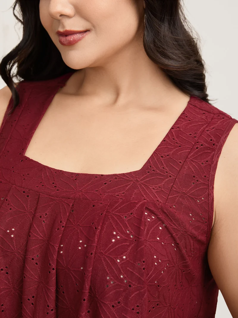 Textured Stretchy Square Neck Pleated Vest