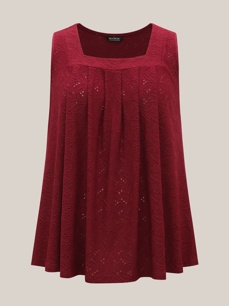 Textured Stretchy Square Neck Pleated Vest