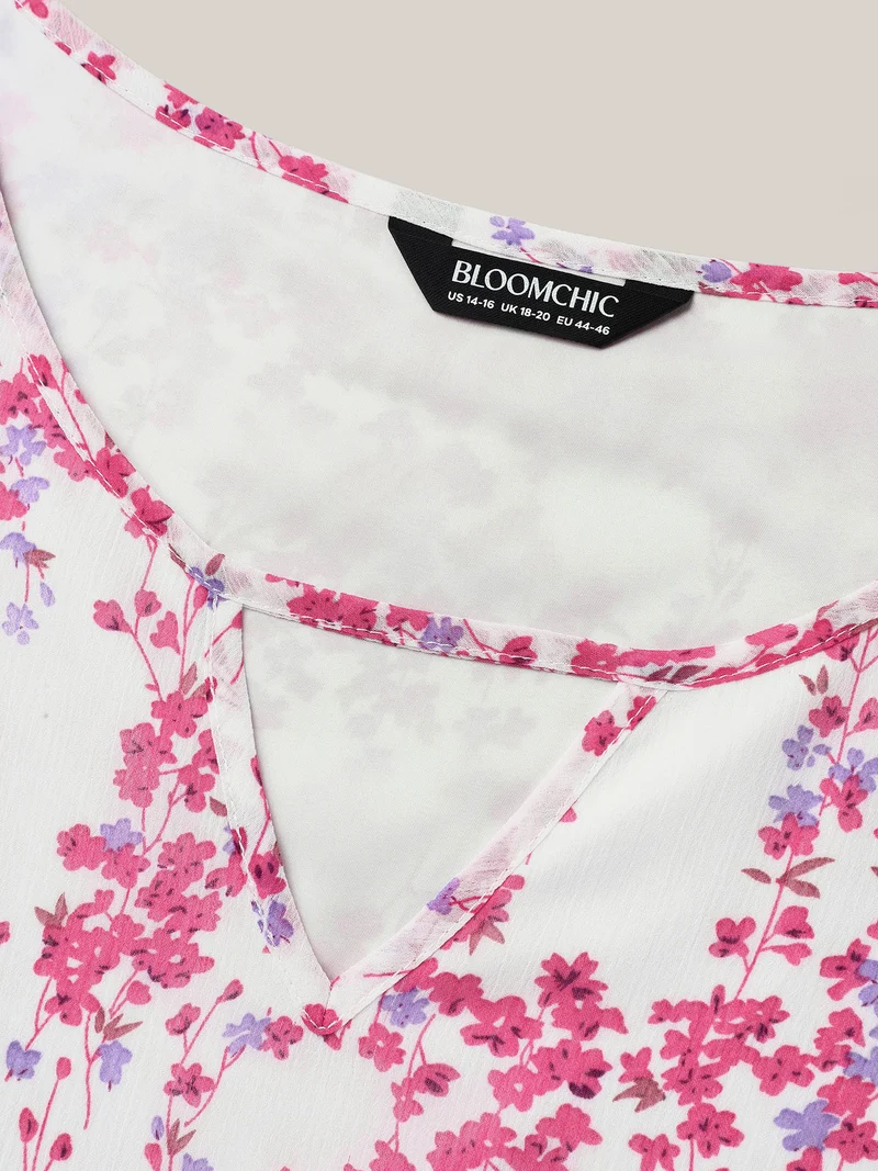 Floral Neck Cut-Out Flutter Sleeve Shirt