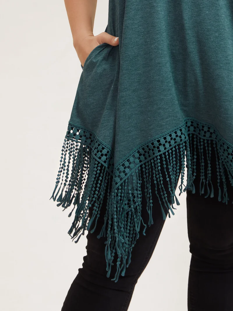 Hi-Low Tassel Hem Stretchy Plain T-Shirt