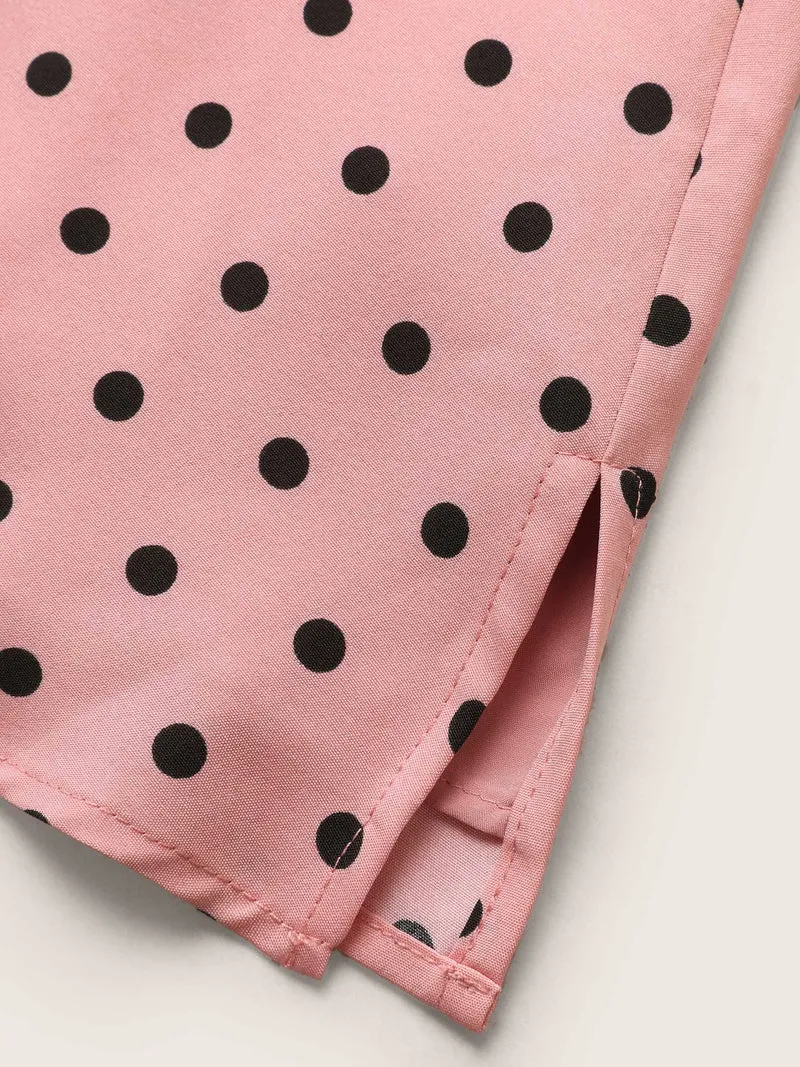 Polka Dot Ribbon Tied Collar Blouse