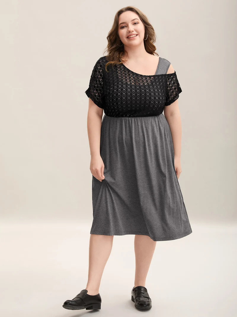 Plain Weave One-Shoulder Knit Midi Dress