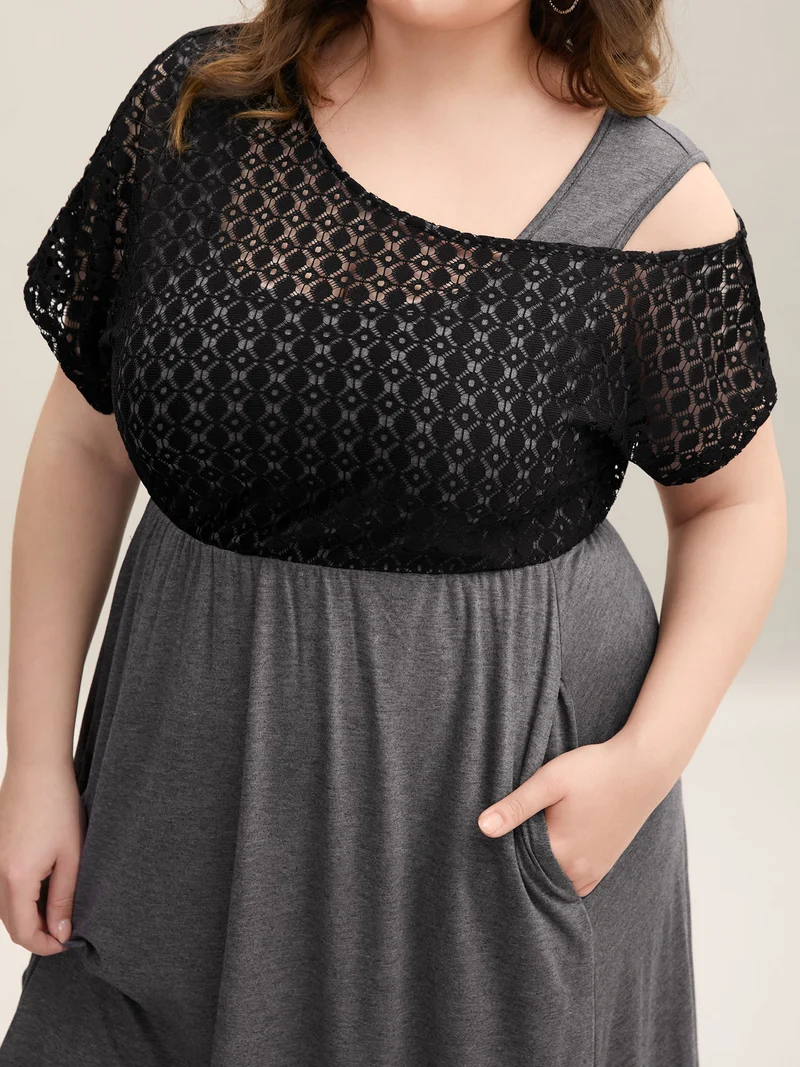 Plain Weave One-Shoulder Knit Midi Dress