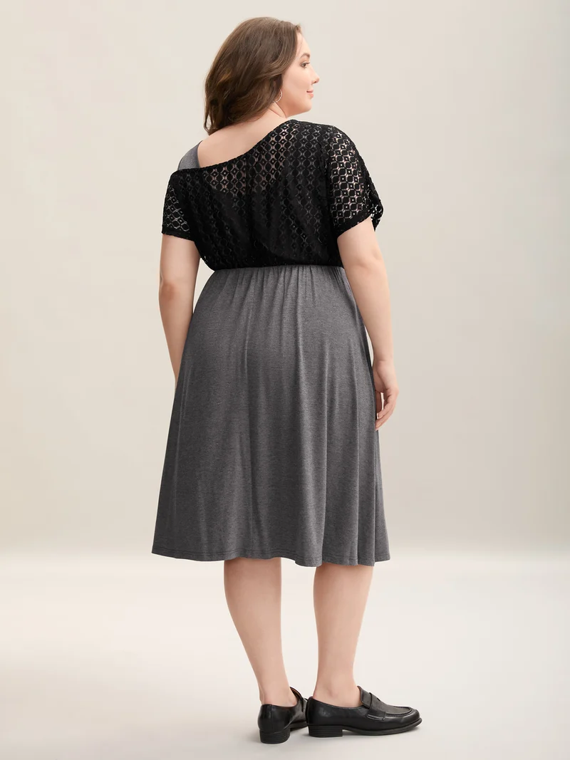 Plain Weave One-Shoulder Knit Midi Dress