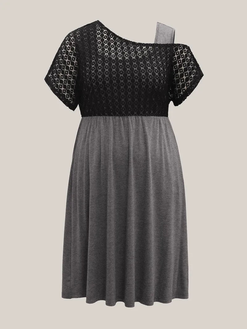 Plain Weave One-Shoulder Knit Midi Dress