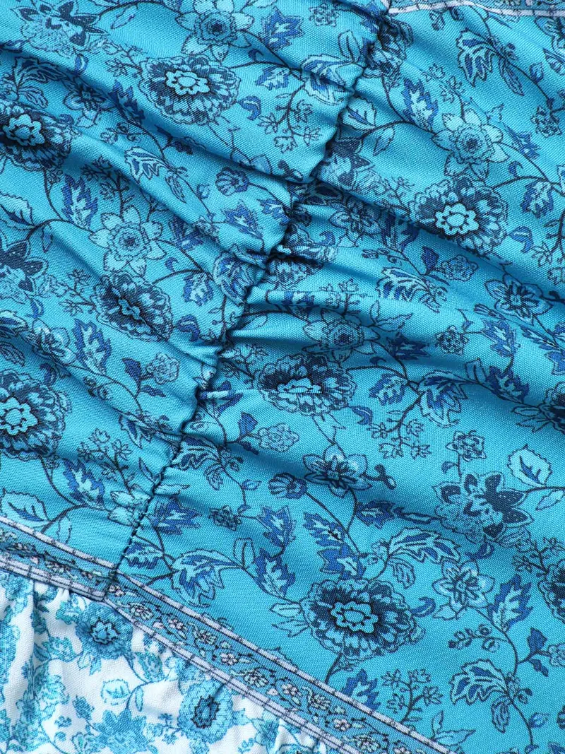 Tropical Blues Cinched Cami Midi Dress