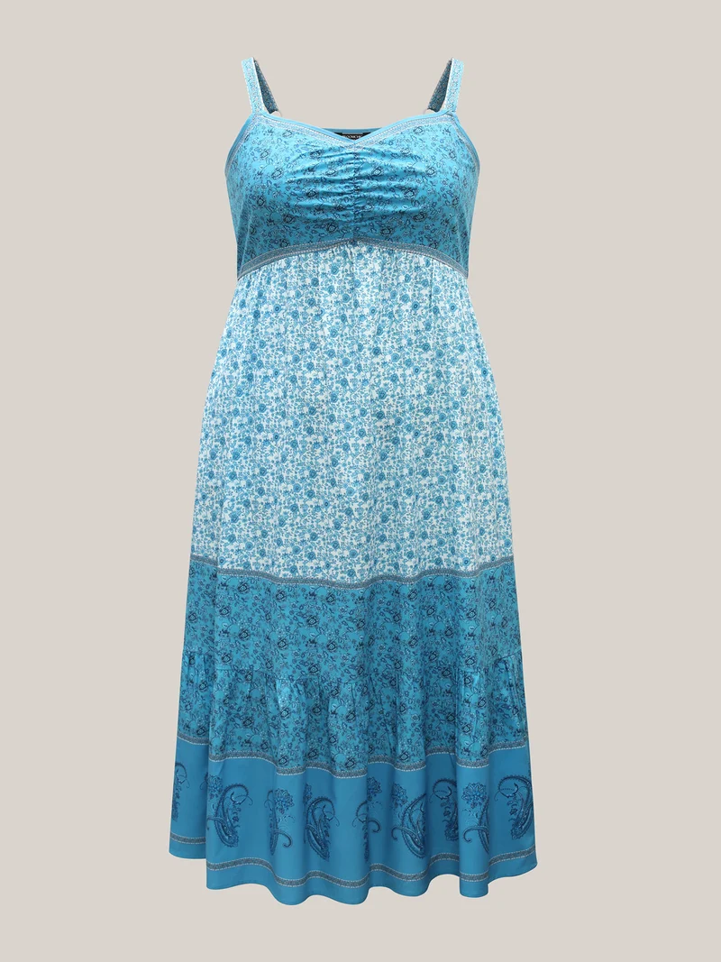Tropical Blues Cinched Cami Midi Dress