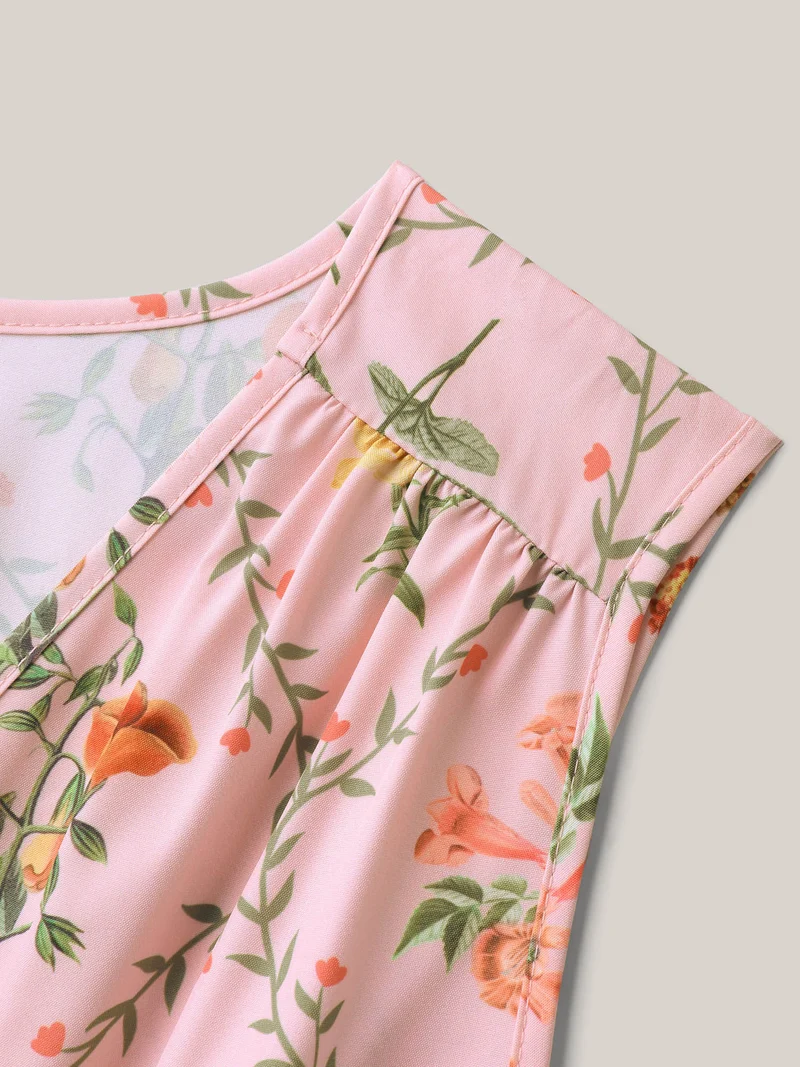 Floral Abstract Print V-Neck Maxi Dress