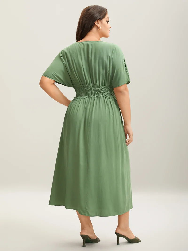 Pleated Solid Color Slit Maxi Dress
