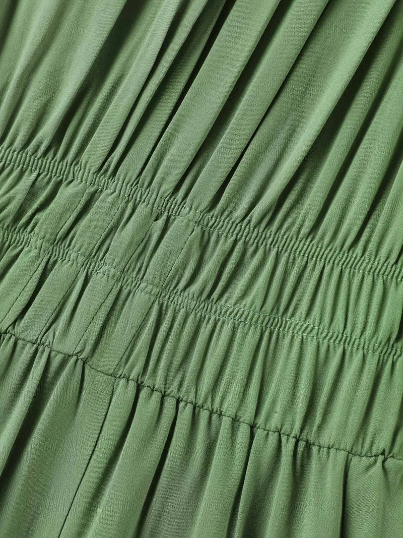 Pleated Solid Color Slit Maxi Dress