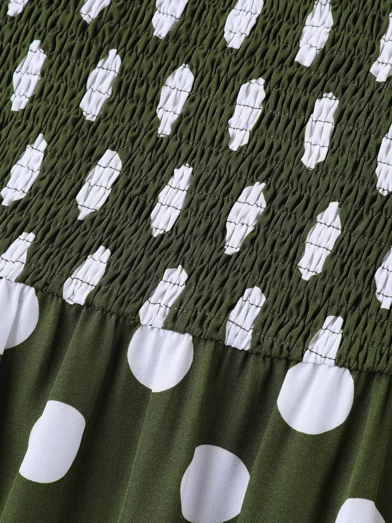 Polka Dot Print Pockets Shirred Maxi Dress