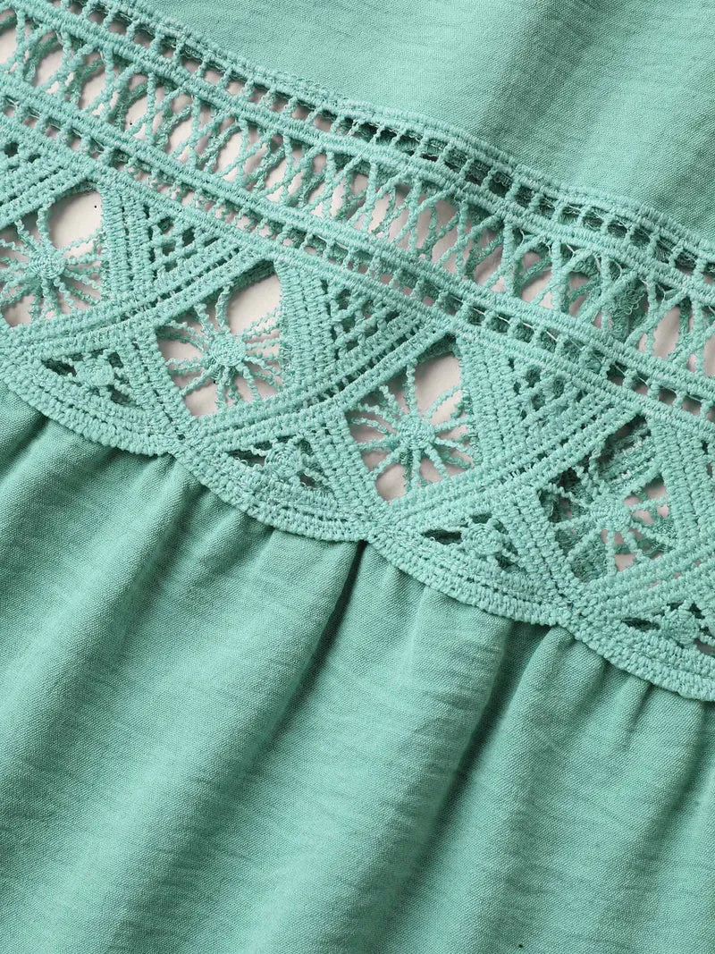 Lace Cut-Out Lotus Leaf Sleeve Midi Dress