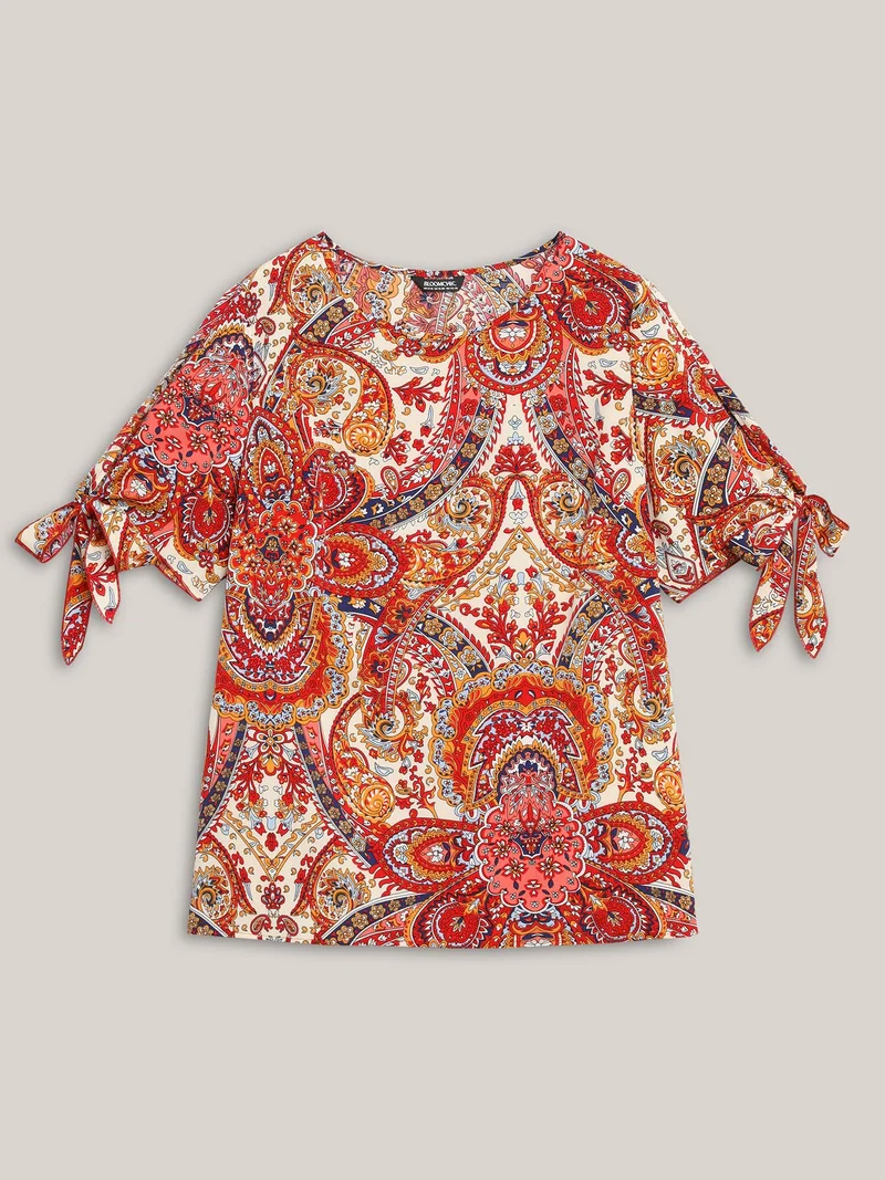 Paisley Print Round Neck Tied Shirt