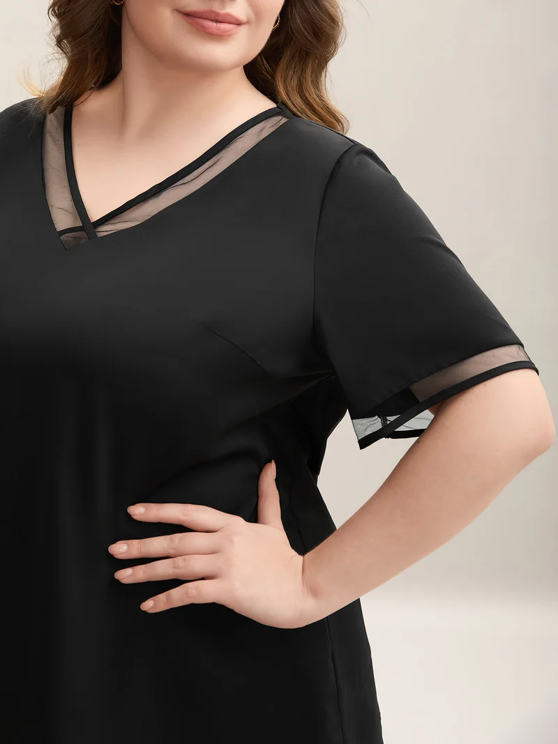 Sheer Spliced Mesh V-Neck Top