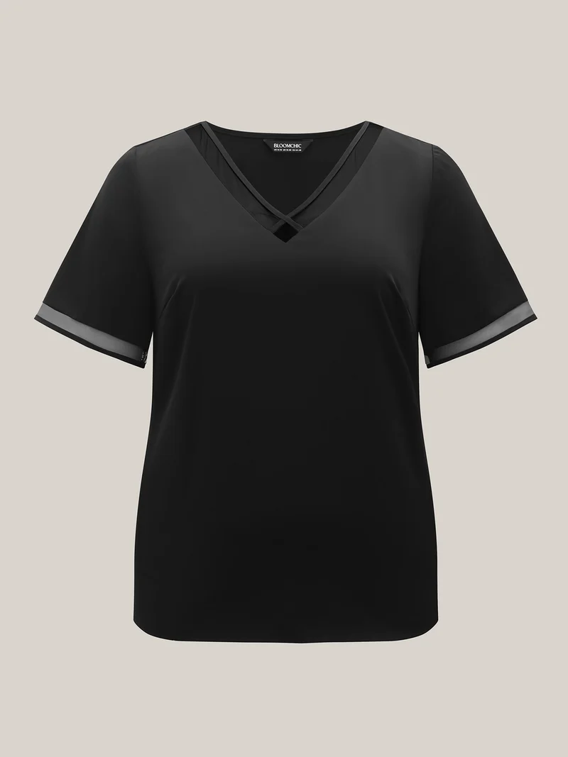Sheer Spliced Mesh V-Neck Top