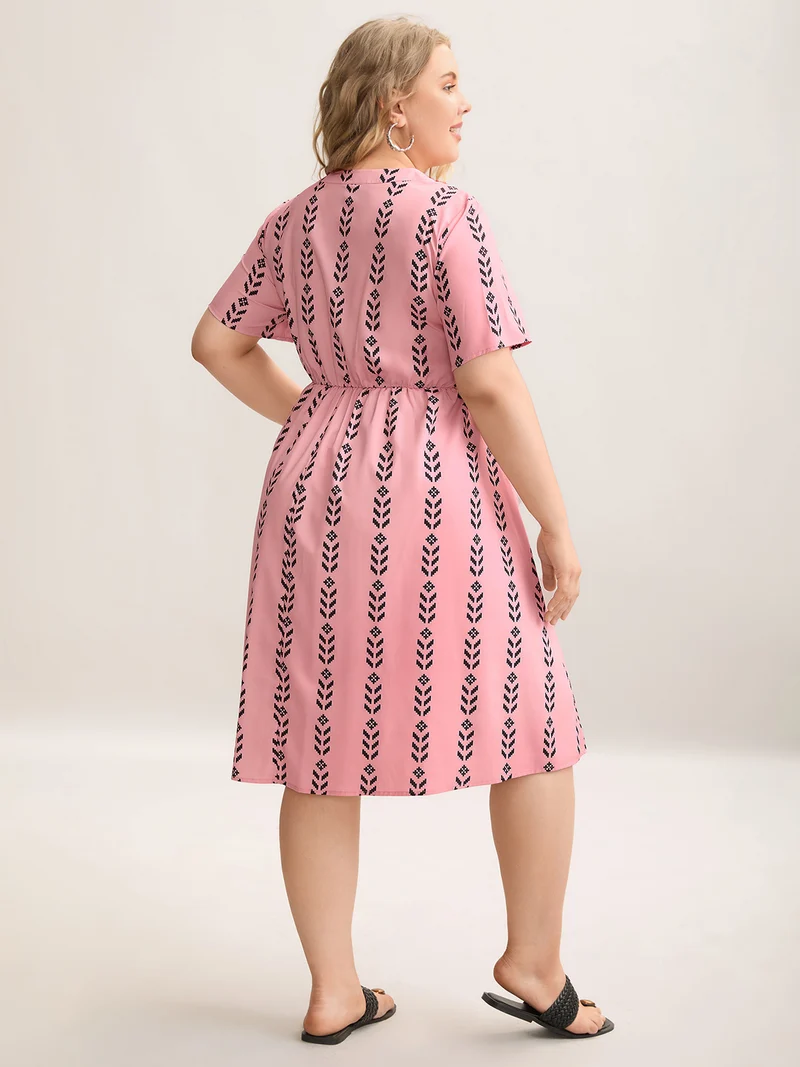 Boho Striped Split Neck Midi Dress
