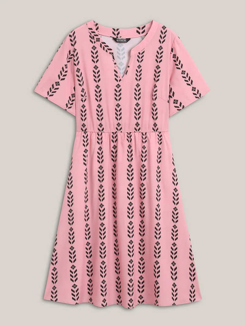 Boho Striped Split Neck Midi Dress