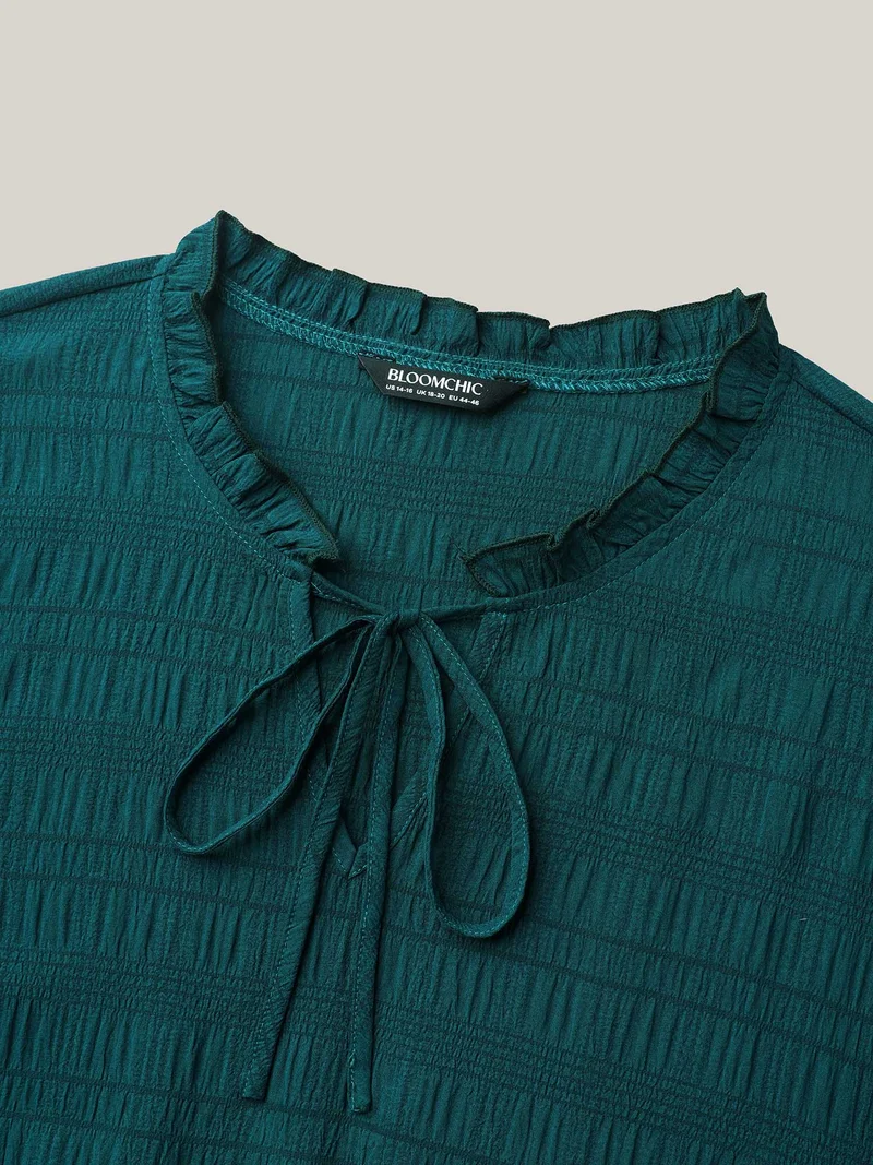 Stretchy Waist Frill Trim Pockets Midi Dress
