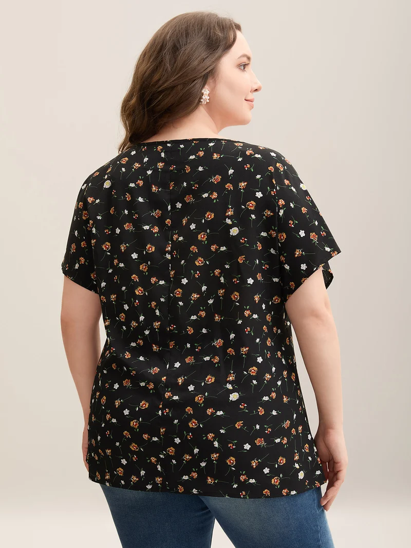 Floral Print Boatneck Half Sleeve Blouse