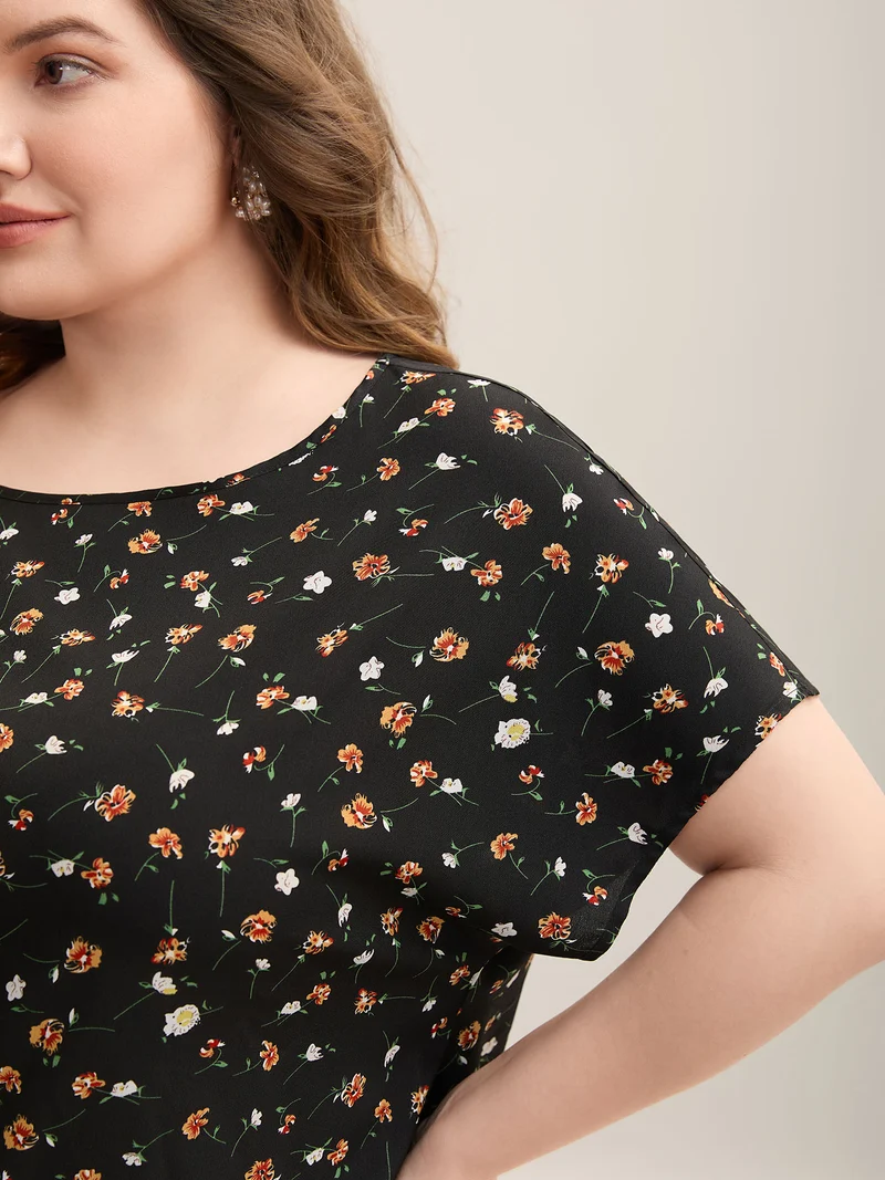Floral Print Boatneck Half Sleeve Blouse