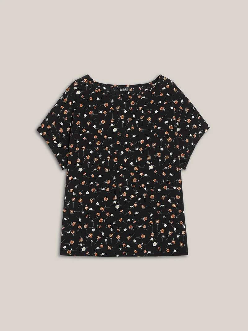 Floral Print Boatneck Half Sleeve Blouse