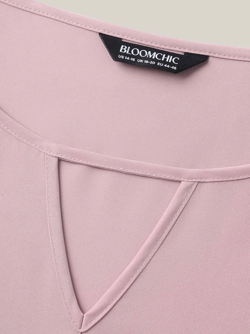 Textured Layered Ruffle Sleeve Keyhole Blouse