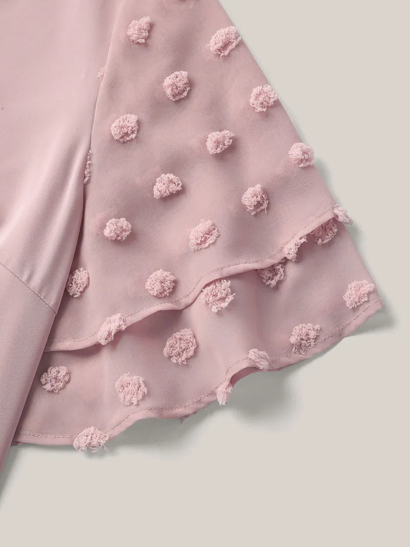 Textured Layered Ruffle Sleeve Keyhole Blouse