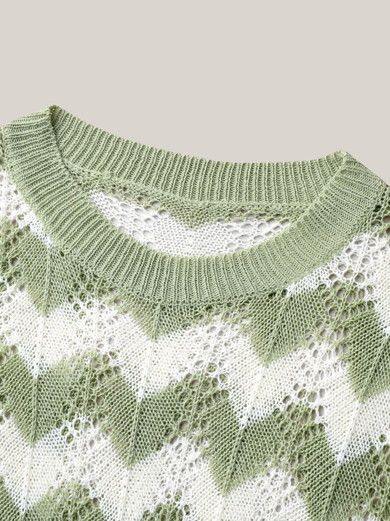 Textured Cut-Out Round Neck Pullover