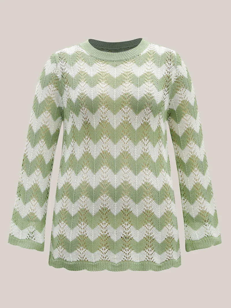 Textured Cut-Out Round Neck Pullover